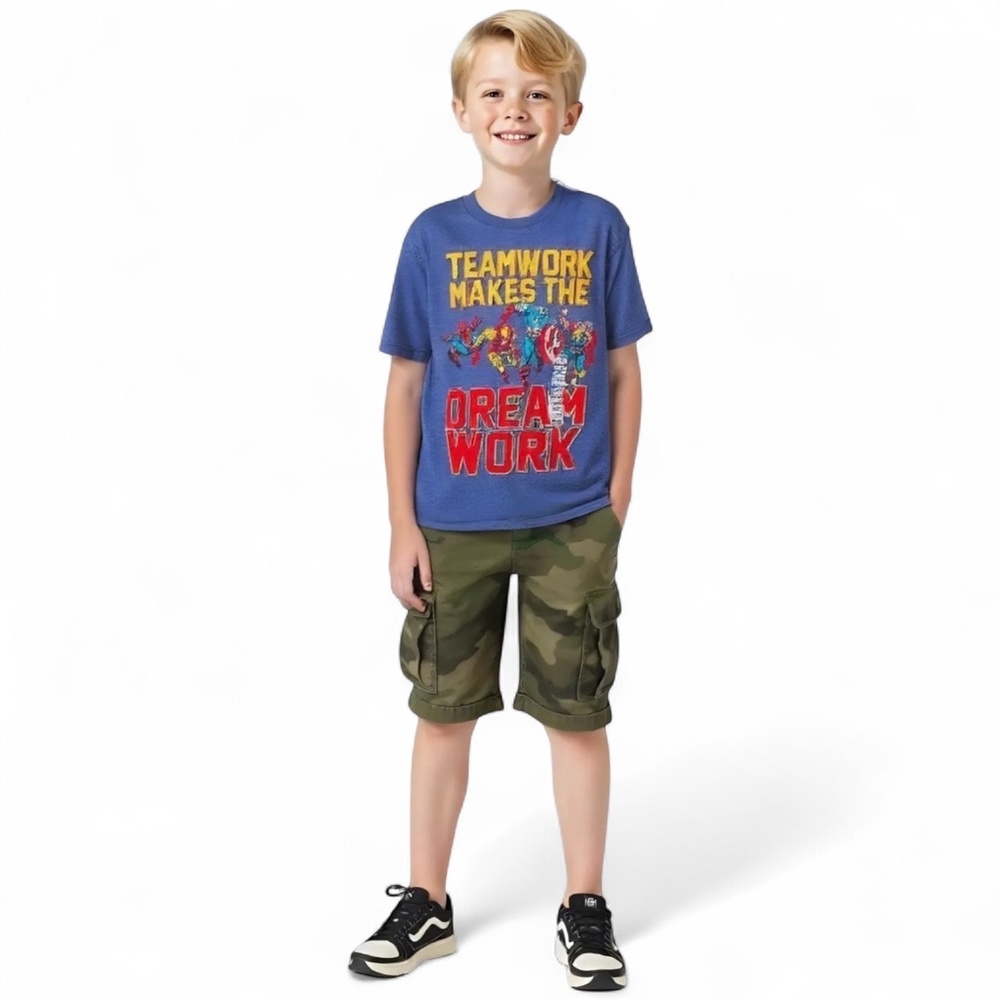 NWT MARVEL Kids Small Heather Blue Avengers‎ Teamwork Graphic T-Shirt